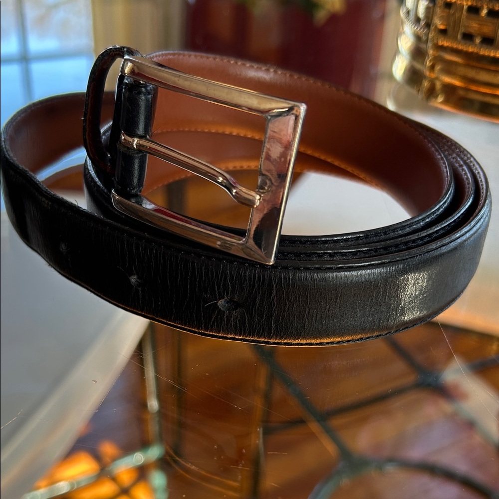 Brooks Brothers Black Leather Belt with Silver Buckle